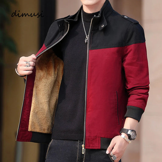 DIMUSI Winter Men's Bomber Jacket Casual Mens Outwear.