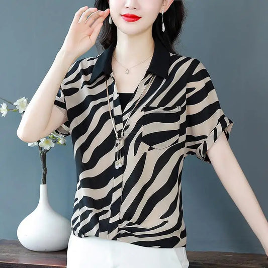 Two-piece Short-sleeved Striped Shirt